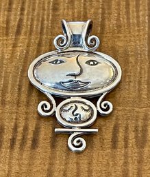 Sterling Silver Repousse Moon Face Pendant - Handmade - Total Weight 13.6 Grams