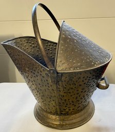 Vintage Metal Hammered Coal Bucket With Handle