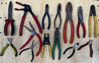 Lot Of Pliers, Snips, And Angled Grips