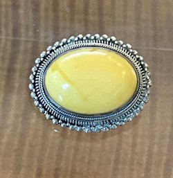 Sterling Silver & Butterscotch Amber Oval Pin - Handmade  - Total Weight 6.5 Grams