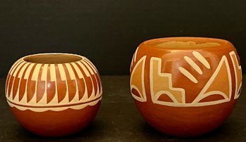 Mary Sisneros Santa Clara Pottery Pot, Janel Big Crow Santa Clara Pueblo Pottery Pot