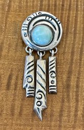 Sterling Silver & Larimar Repousse Pin - Handmade - Total Weight 9.5 Grams