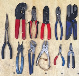 Lot Of Crimping Tools, Pliers, Grips, And Kobalt Triple Cut