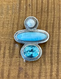 Sterling Silver - Larimar - Blue Topaz & Opal Pin -handmade - Total Weight 11.9 Grams