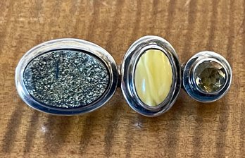 Sterling Silver - Citrine - Butterscotch Amber & Hematite Pin Handmade - Total Weight - 14.3 Grams