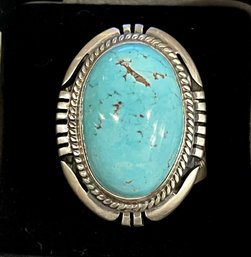 Navajo Stamped F. C. Sterling Silver And Turquoise Ring Size 10.5 - Total Weight 20.4 Grams