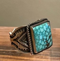 Vintage Navajo Sunshine Reeves Sterling Silver & Turquoise Ring Size 7 - Total Weight 12.6 Grams
