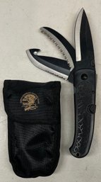 North American Hunting Club 3 Blade Knife With Rubber Handle And Sheath