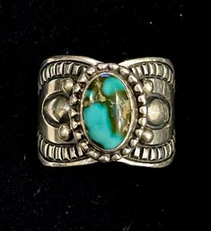 Derrick Gordan Navajo Sterling Silver And Turquoise Ring Size 9.5 - Total Weight 9.4 Grams