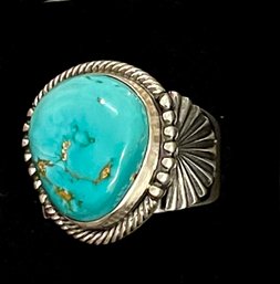 Derrick Gordan Navajo Sterling Silver And Turquoise Ring - Size 8.25 - Total Weight 11.2 Grams