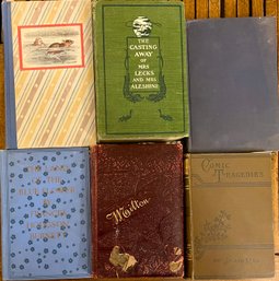 6 Antique Books - 1904 Comic Tragedies - John Milton 1890 - Virginia Woolf 1929 - The Casting Away 1898