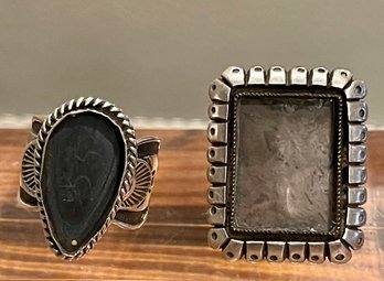 2 Navajo Sterling Silver Ring Settings - Calvin Martinez Size 11 & Sunshine Reeves Size 8 (no Stones) 29.4 Grm