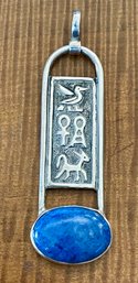 Sterling Silver & Blue Denim Lapis Egyptian Motif Pendant - Handmade - Total Weight - 20.7 Grams