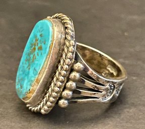 A Jake Navajo Sterling Silver And Turquoise Ring Size 13 - 20 Grams Total