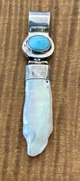 Sterling Silver - Larimar & Pearl Pendant - Handmade - Total Weight - 7.8 Grams