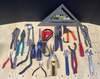 Assorted Hand Tools - Micrometer, Grips, Hex Key, Pliers, Screwdrivers