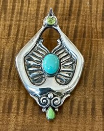 Sterling Silver - Turquoise - Gaspeite & & Peridot Goddess Pendant - Total Weight - 13 Grams