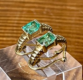 Pair Of Gorgeous 18K Gold & 1 Carat Each Emerald Earrings (2 Carat Total) - Total Weight 5.8 Grams