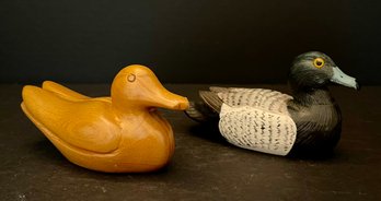 (2) Hand Carved Wooden Ducks - Roy Parfait & Ivy Billiot