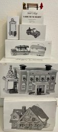 Department 56 Original Snow Village - Hunting Lodge, Snowy Hills Hospital, Phone Booth, On The Road Again