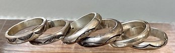 6 Sterling Silver Stamped Stacking Rings Size 7 - Total Weight 23.5 Grams