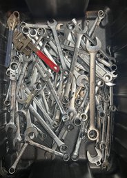 Large Lot Of Assorted Wrenches ( Tote & Lid Included )