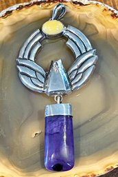 Sterling Silver - Sugilite & Baltic Amber Bird Pendant - Handmade - Total Weight 17.2 Grams