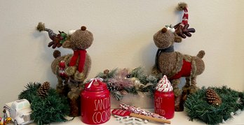 Holiday Decor - Pair Of Caffco Reindeer, Light Up Garlands, Rachel Zoe Faux Greenery, Cookie Jars, & More