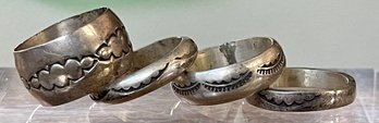 4 Stamped Sterling Silver Stacking Rings - Size 6 - Total Weight 17.7 Grams