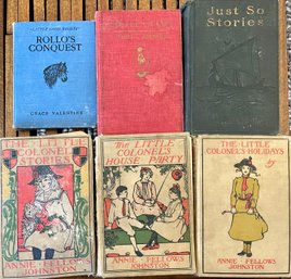 6 Antique Books - The Little Colonial Stories - Rollo's Conquest - Just So Stories Kipling - Little Lucia 1922