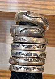 7 Vintage Sterling Silver Stamped Rings - Size 6.5 - Total Weight 25 Grams