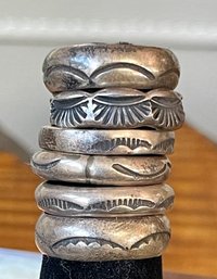 6 Vintage Sterling Silver Stamped Rings Size 6.5 - Total Weight 23.1 Grams