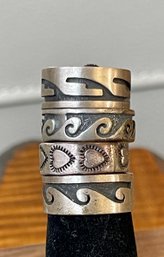 3 Zuni Overlay Sterling Silver Rings - 1 Stamped Sterling Silver Ring - Size 6.5-7 - Total Weight 16.5 Grams