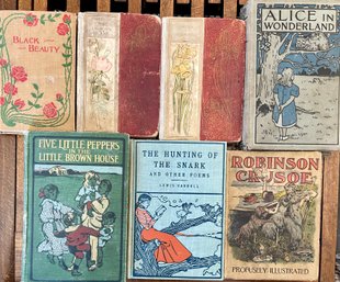 7 Antique Books - Water Babies - The Looking Glass - Black Beauty - The Hunting Of The Snark & More