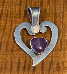 Sterling Silver & Sugilite Heart Pendant - Handmade - Total Weight - 8 Grams
