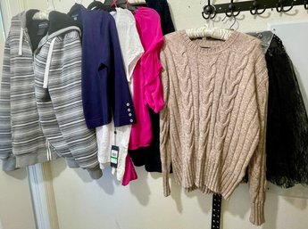 Women's Size Large Clothing - Oneill Fleeced Hoodie, Tommy Hilfiger Sweater, Matty M Sweater, & More