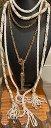 2 Vintage Seed Bead Lariat Necklaces And One Metal Lariat Necklace