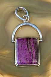 Sterling Silver & Sugilite Square Pendant - Handmade - Total Weight - 10 Grams