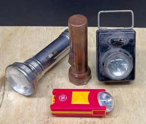 Vintage Torch And Homart Flashlights With GE Torch Light & Czech Lantern