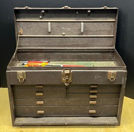 Vintage Kennedy 7-drawer Machinist Toolbox With From Cover And Original Leather Handle