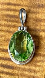 Sterling Silver And Green Faceted Stone Pendant