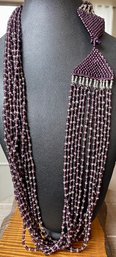 Gorgeous Purple And Clear Seed Bead 12 Strand 32' Necklace