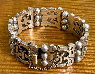 Vintage Heavy Taxco Mexico Sterling Silver 7 Inch Panel Bracelet - Total Weight 71.2 Grams