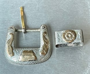Vintage Sterling Silver & Gold Baby Belt Buckle - Total Weight 5.3 Grams