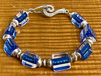 Artisan Sterling Silver Bead & Art Glass Bead 7 Inch Bracelet