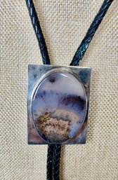 Stellar Sterling Silver &  Picture Jasper Bolo Tie With 36' Braided Leather Tie - 64.6 Grams