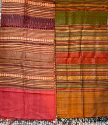 2 - 100 Percent Silk Handmade Thai Hilltribe Folk Pattern Scarf 16'w X 72' Long
