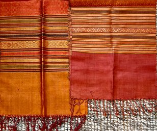 2 100 Percent Silk Handmade Thai Hilltribe Folk Pattern Scarf 16'w X 70'L & 16'w X 88'l