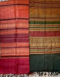 2 100 Percent Silk Handmade Thai Hilltribe Folk Pattern  Scarf 16'w X 76'l