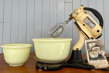 Hamilton Beach Model D722893 Vintage Electric Mixer With (2) Green Custard Glass Bowls, Manual And Beaters